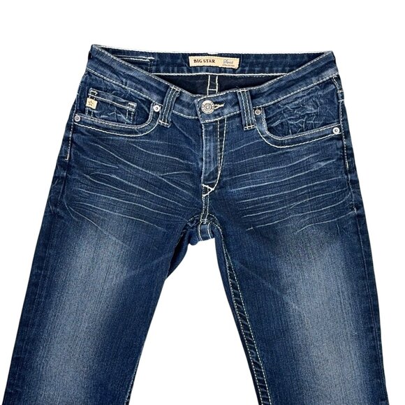 Big Star Sweet Ultra Low Rise Jeans Womens 29 Dark Wash Blue Boot Cut Flare - Picture 4 of 15